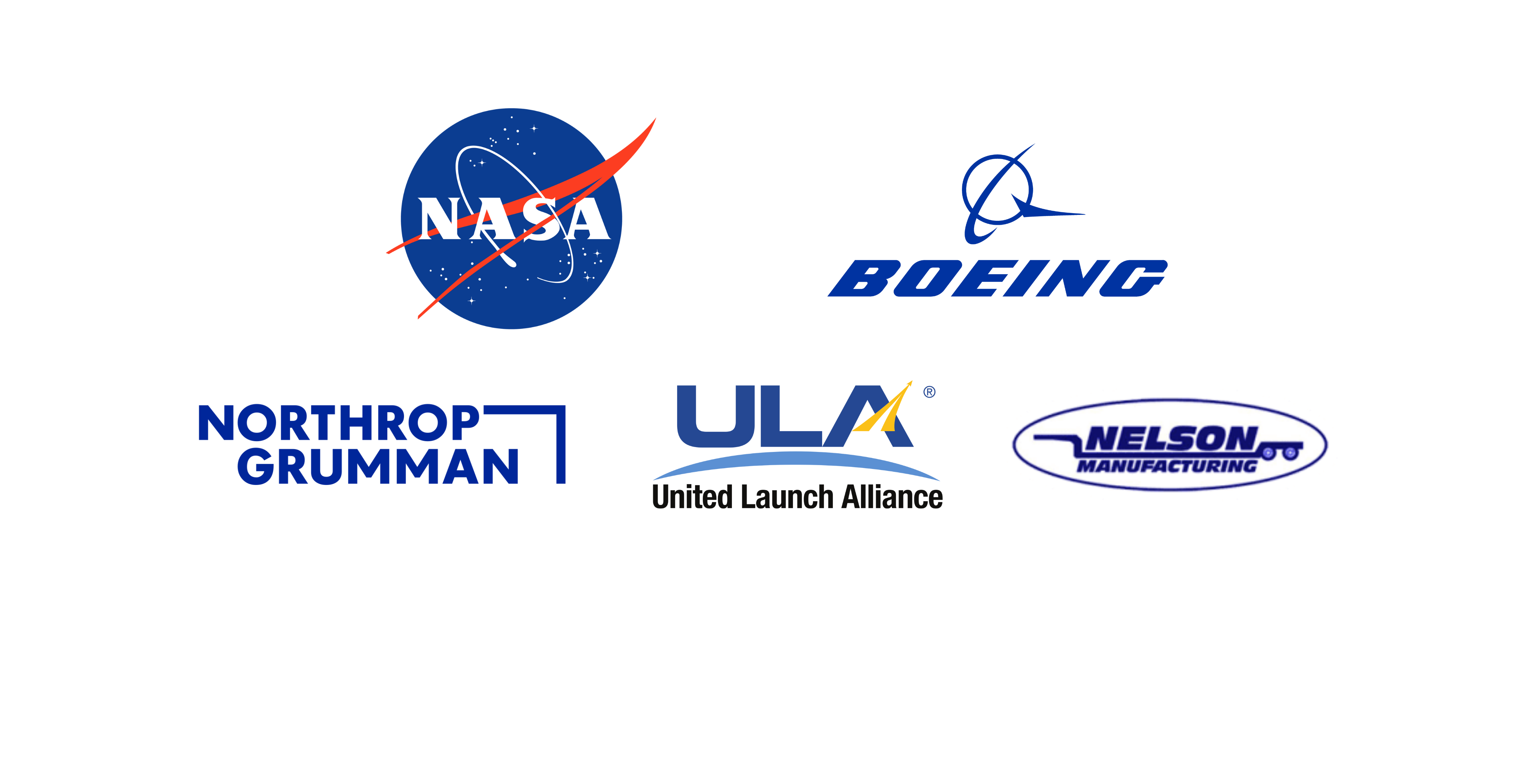 Logos of notable customers including NASA, Boeing, Northrop Grumman, United Launch Alliance, and Nelson Manufacturing